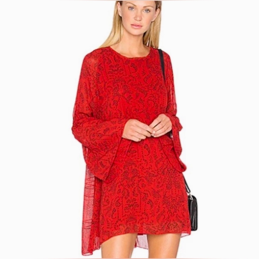IRO Appoline Red Paisley Oversized Mini Tunic Dress 38/M | Retail $148